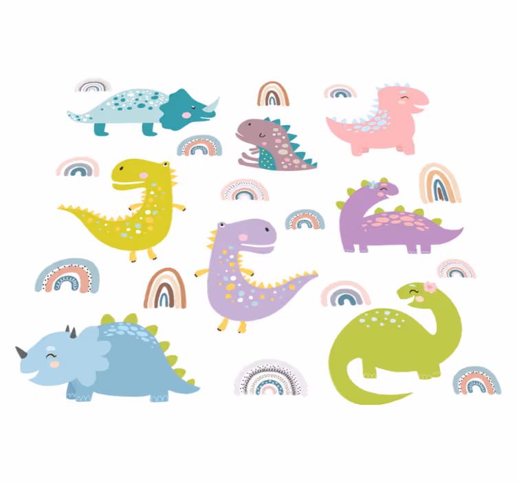 Vinyl teppich tiere nordische dinosaurier mit regenbögen - TenStickers
