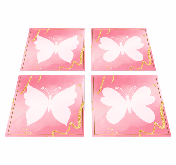 Vinyl teppich tiere in pinken schmetterlingen - TenStickers