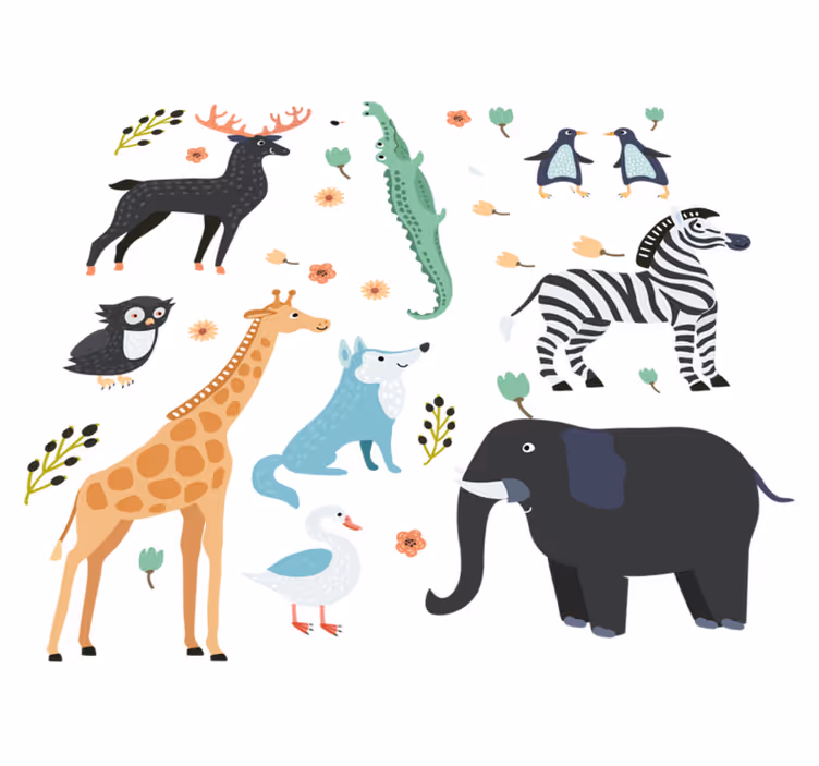 Vinyl teppich tiere fröhliche tiere im park - TenStickers