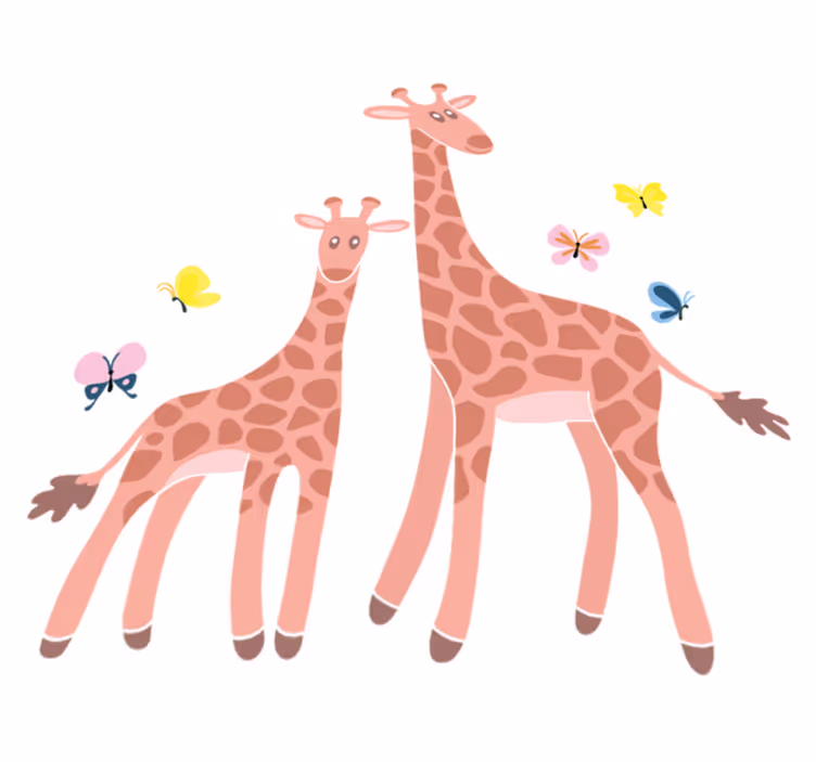 Vinyl teppich tiere eltern und kind schmetterlingsgiraffe - TenStickers