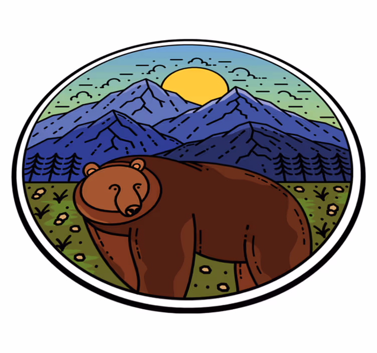 Vinyl teppich tiere berg mit bär rund - TenStickers