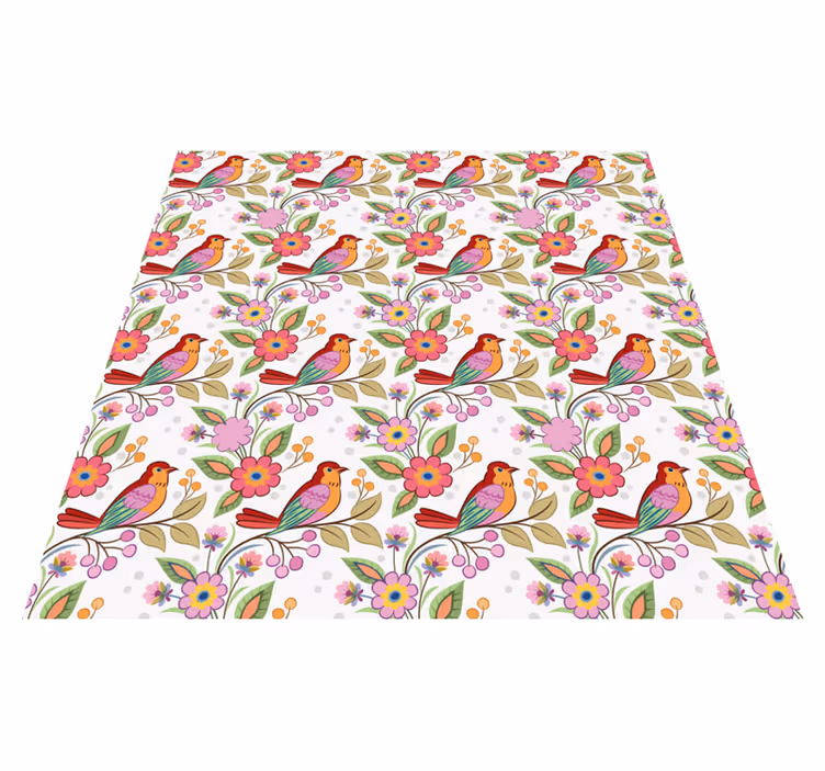 Vinyl teppich tiere roter und orange vogel am baum - TenStickers