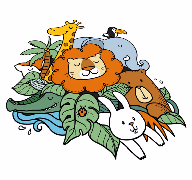 Vinyl teppich tiere verspielt mit tierszenen - TenStickers