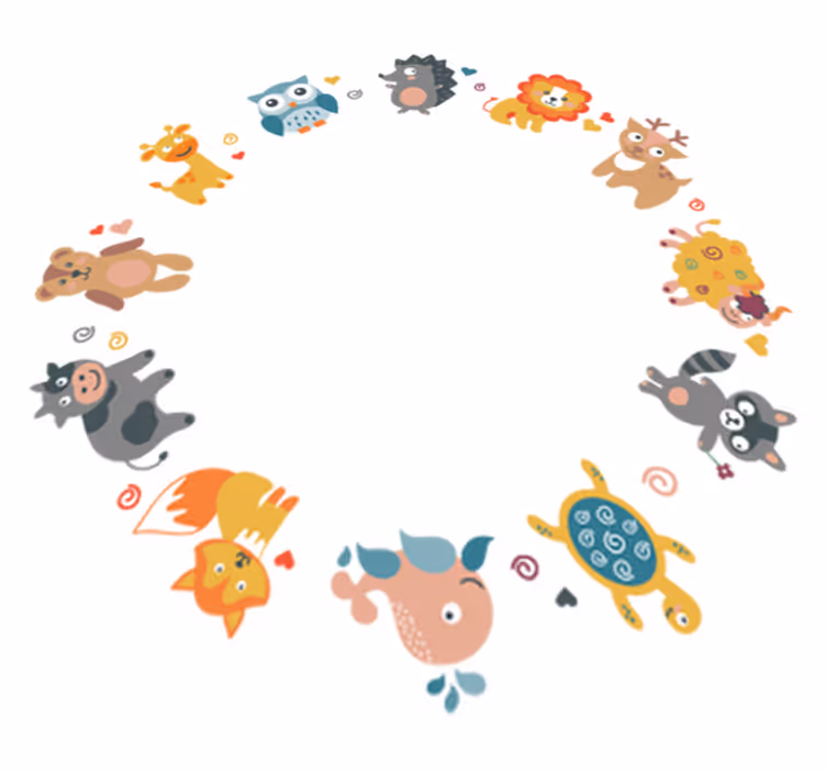 Vinyl teppich tiere mit baby-tieren im kreis - TenStickers