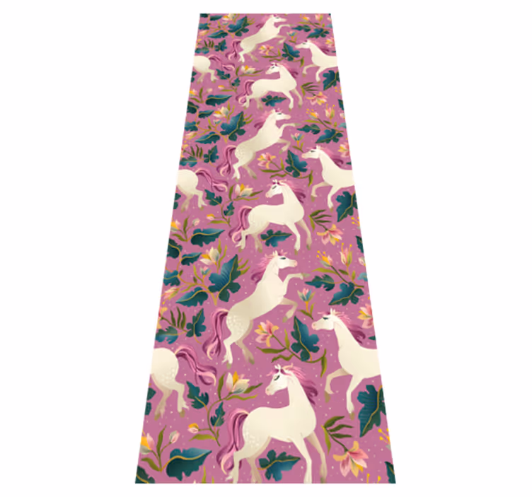 Vinyl teppich tiere im pinken blumenpferd-design - TenStickers