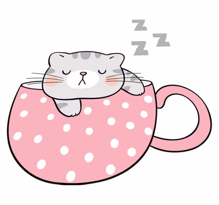 Vinyl teppich tiere mit schlafender katzen tasse - TenStickers