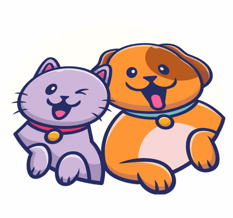 Vinyl teppich tiere verspielte katze und hund - TenStickers