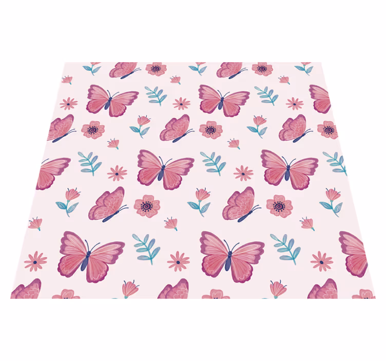 Vinyl teppich tiere schmetterlingsblumen komposition - TenStickers