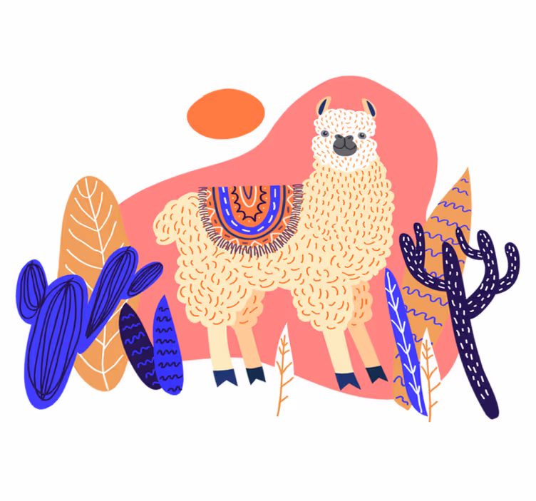 Vinyl teppich tiere peruanische llama und kaktus - TenStickers