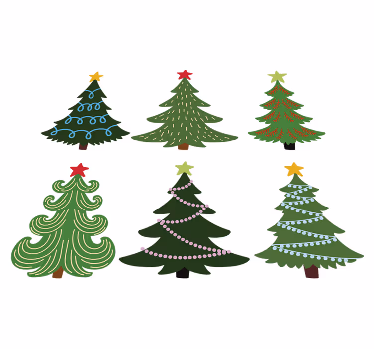 Vinyl teppich weihnachten set bunte weihnachtsbäume - TenStickers