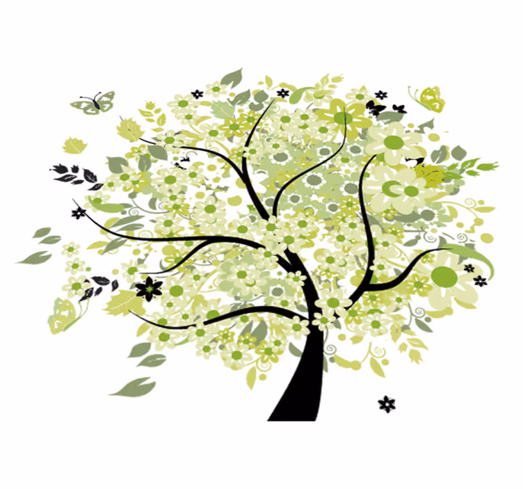 Vinyl teppich blumen grüner frühlingsbaum - TenStickers