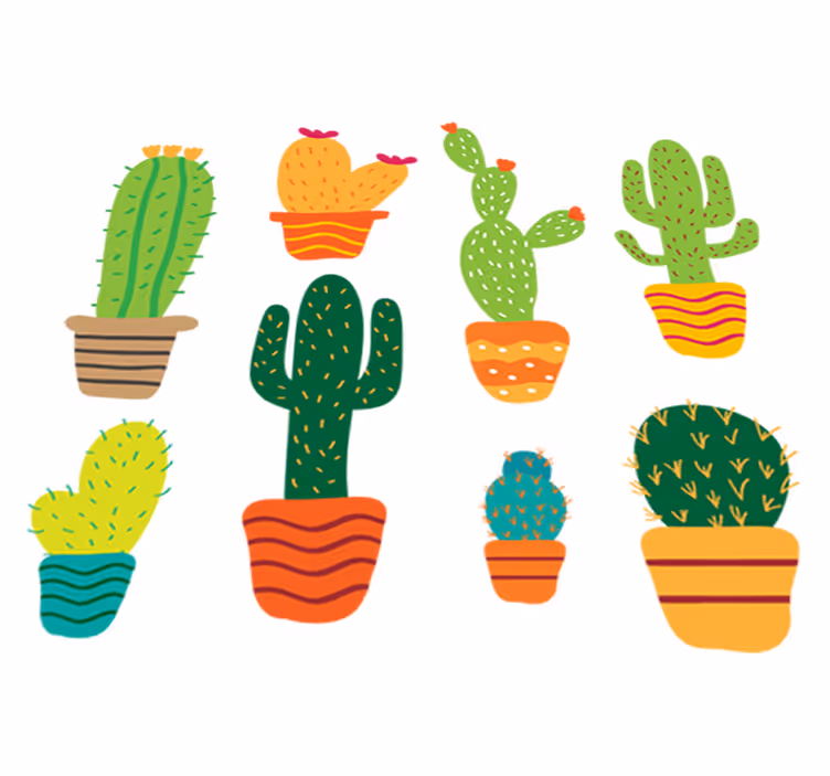 Vinyl teppich blumen buntes kaktus set - TenStickers