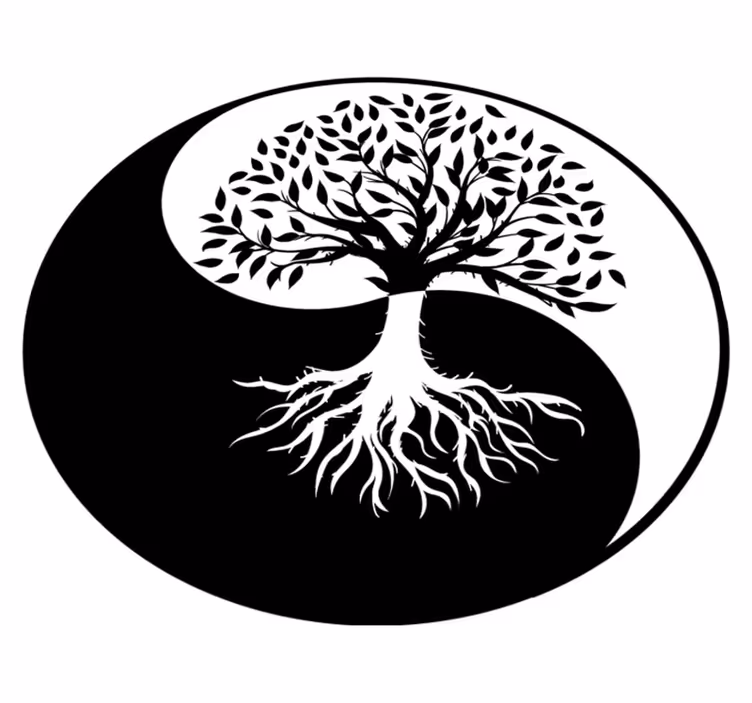 Vinyl teppich blumen lebensbaum ying und yang - TenStickers