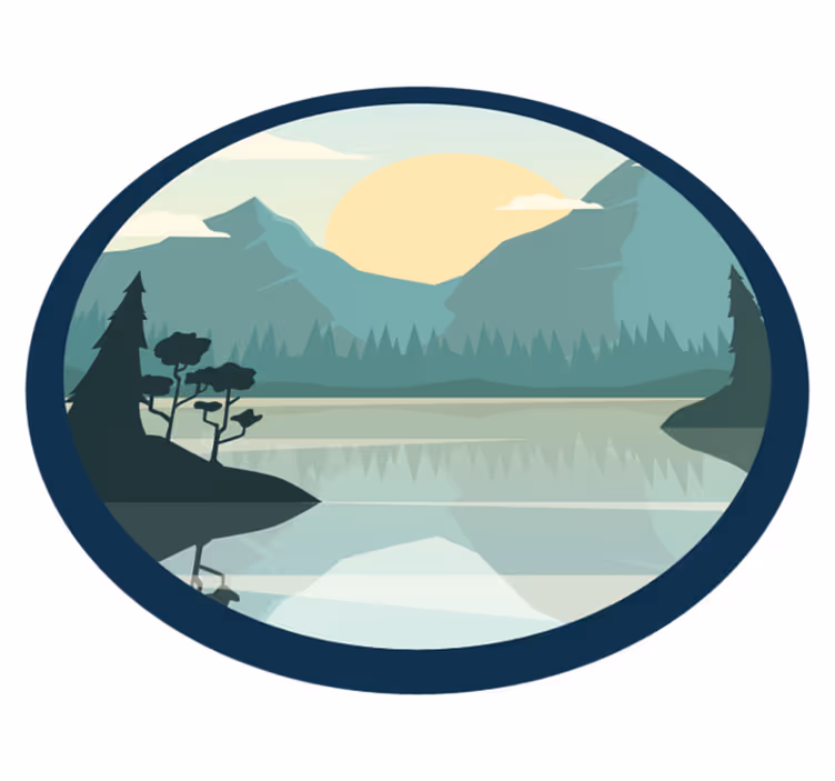 Vinyl teppich blumen silhouette von berg und see - TenStickers