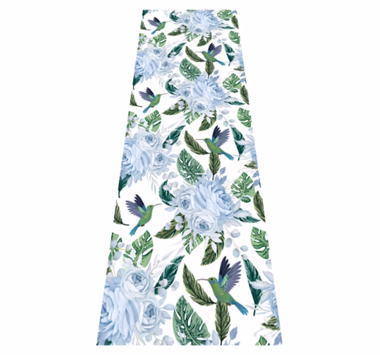 Vinyl teppich blumen blaue gartenblumen mit vögeln - TenStickers