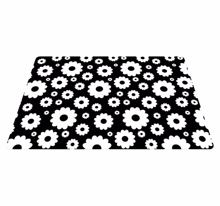 Vinyl teppich blumen in schwarz-weiß gänseblümchen - TenStickers