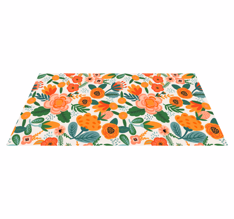 Vinyl teppich blumen im rot-orange folkstil - TenStickers
