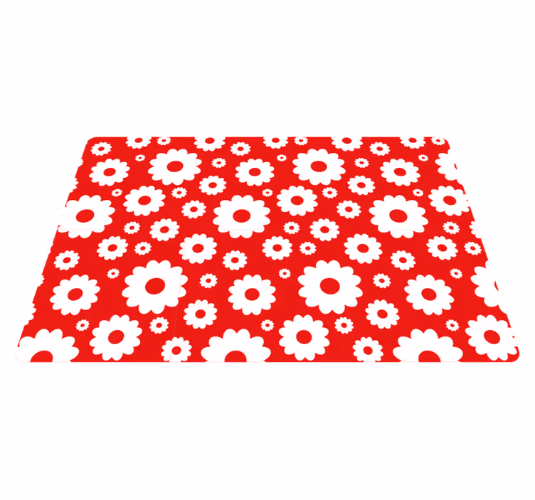 Vinyl teppich blumen weiße gänseblümchen auf rot - TenStickers