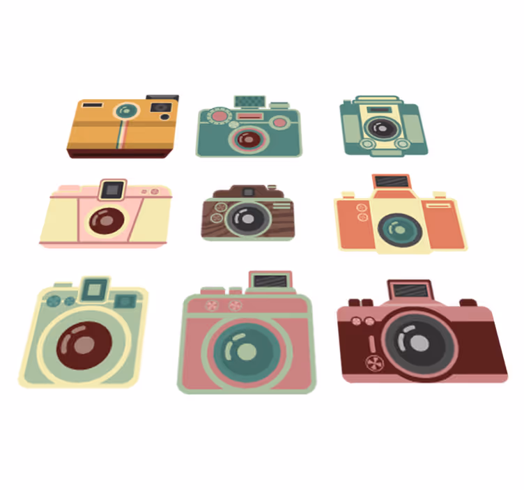 Vinyl teppich esszimmer mit vintage kameras design - TenStickers