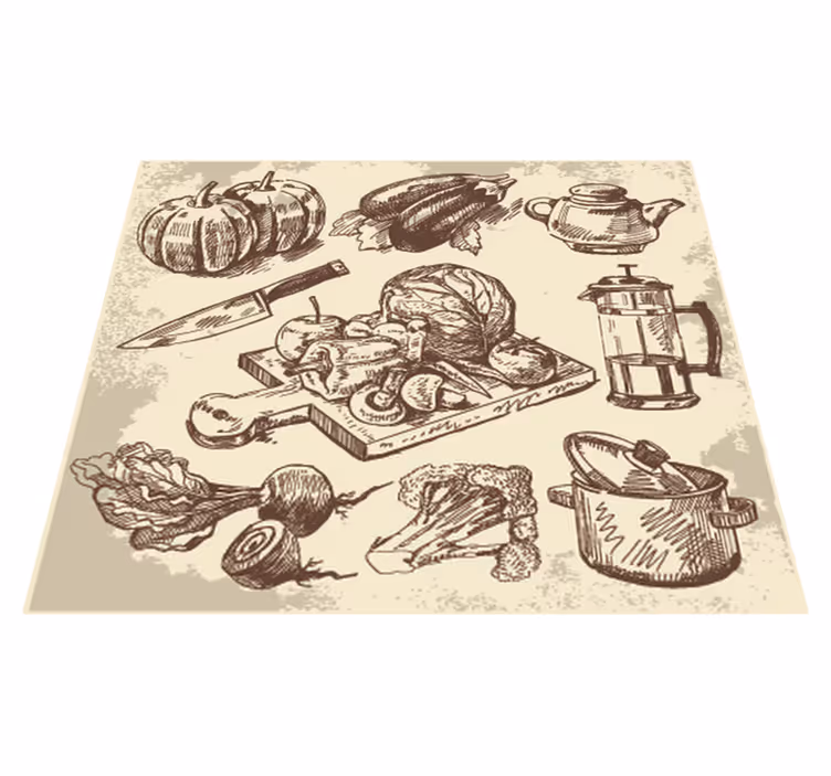 Vinyl teppich küche mit vintage illustration - TenStickers