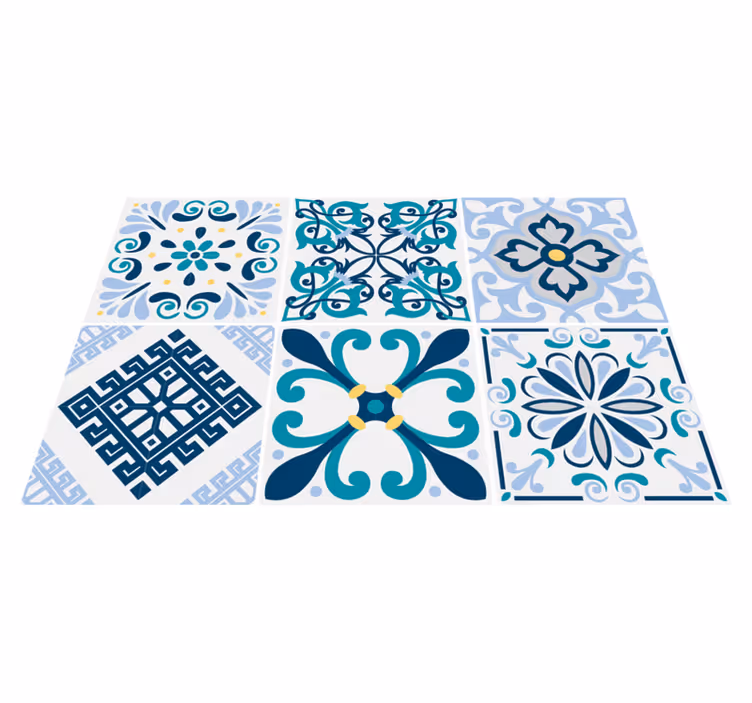 Vinyl teppich küche blaue blumenteppichfliesen - TenStickers