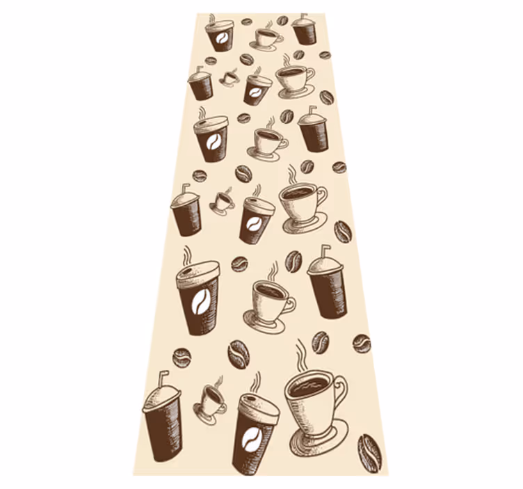 Vinyl teppich küche mit großem muster kaffeetassen - TenStickers