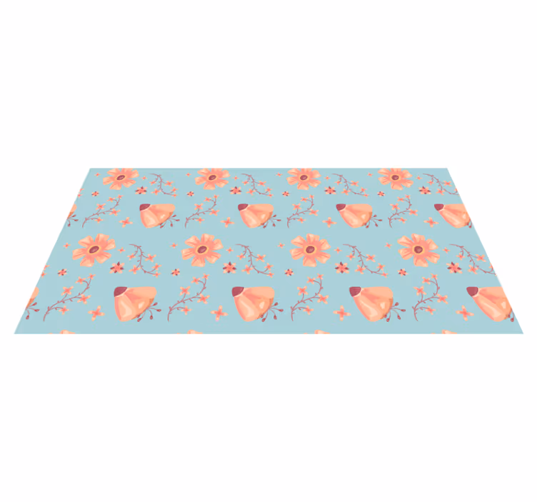 Vinyl teppich blumen orange blumen auf blauem hintergrund - TenStickers