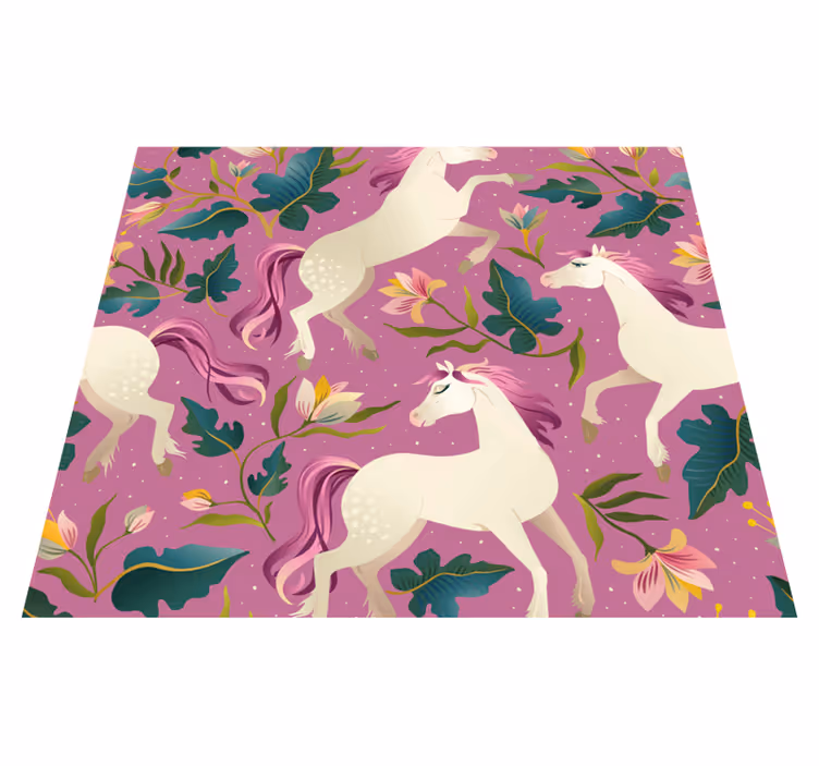 Vinyl teppich schlafzimmer mit pinkem blumenpferd design - TenStickers