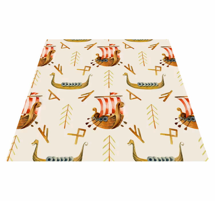 Vinyl teppich natur mit wikingerschiff muster - TenStickers