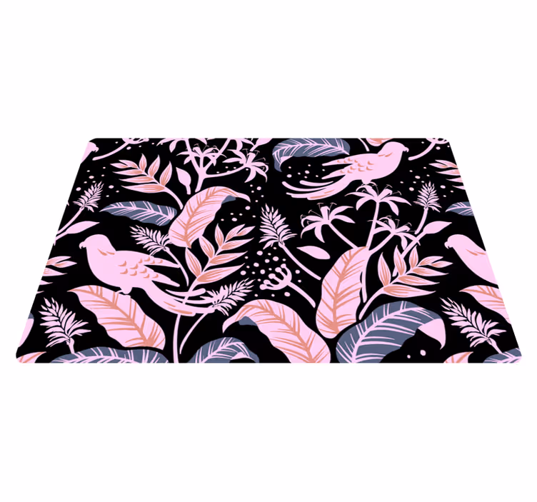 Vinyl teppich blumen mit schwarzen und rosa vögeln - TenStickers