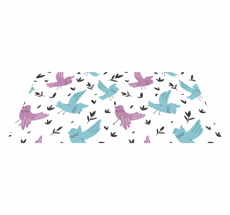 Vinyl teppich blumen mit blauen und lila vögeln - TenStickers
