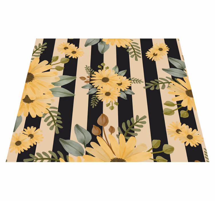 Vinyl teppich schlafzimmer mit sonnenblumen auf streifen - TenStickers