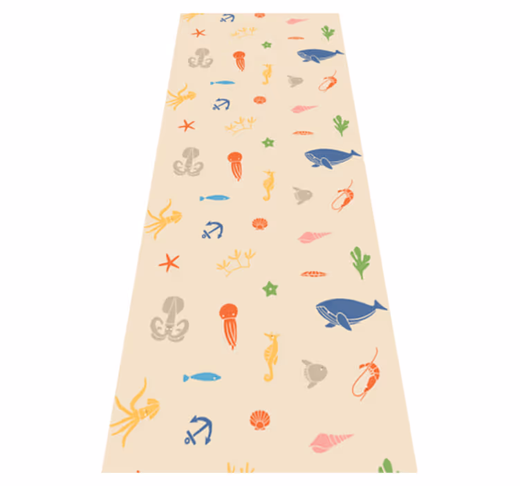 Vinyl teppich schlafzimmer mit meerestieren auf hellem beige - TenStickers
