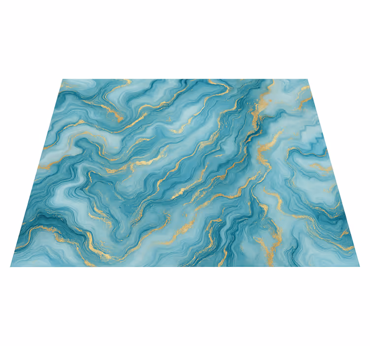 Vinyl teppich schlafzimmer in hellblau und goldmarmor - TenStickers