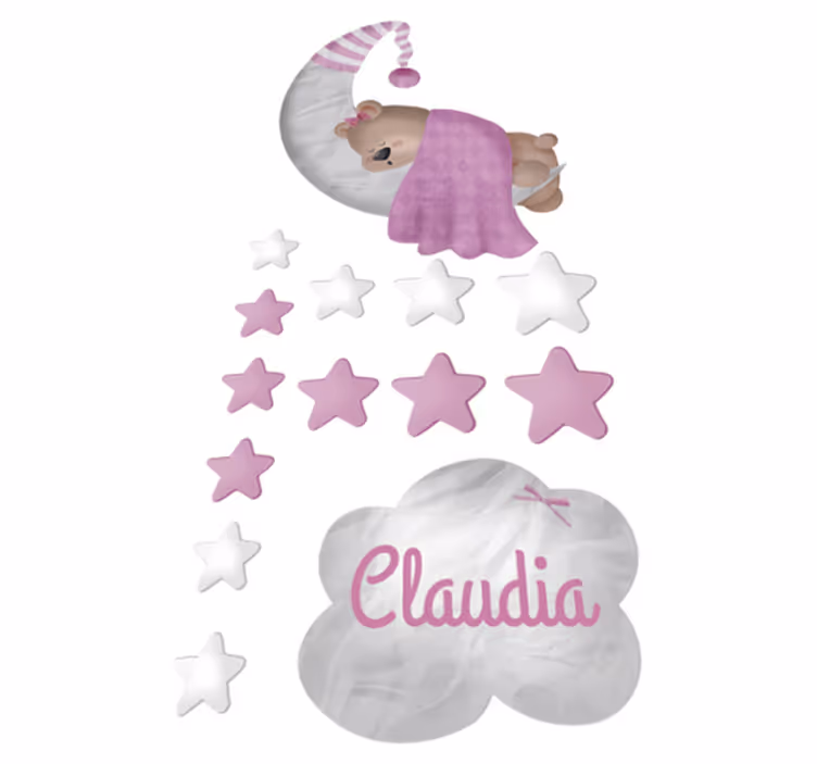 Vinyl teppich kinder wolkenschlafbär mit namen - TenStickers