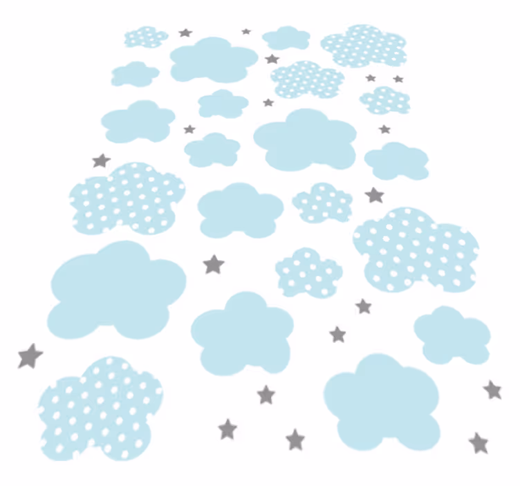 Vinyl teppich kinder blaue wolken und graue sterne - TenStickers