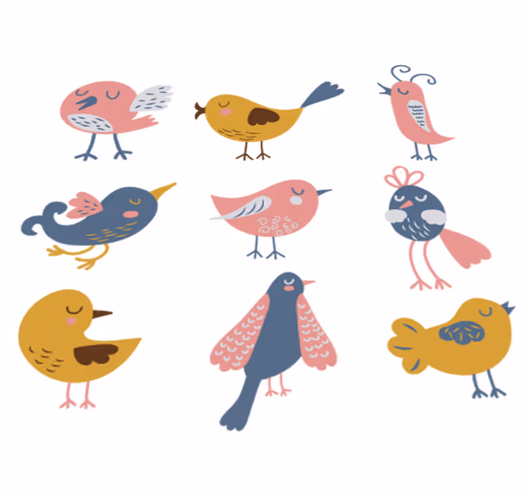 Vinyl teppich kinder mit neun vogel stickern - TenStickers