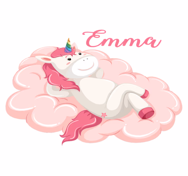 Vinyl teppich kinder einhorn auf wolke mit namen - TenStickers