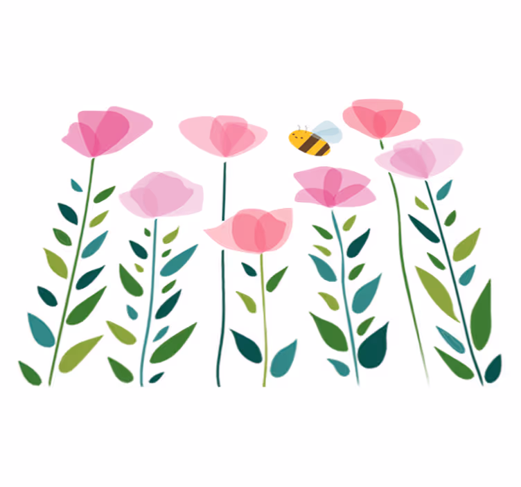 Vinyl teppich kinder mit rosa blumen und biene - TenStickers