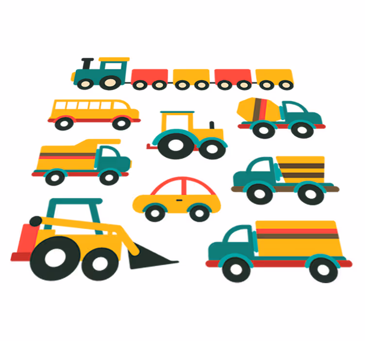 Vinyl teppich kinder mit bunten fahrzeugen - TenStickers