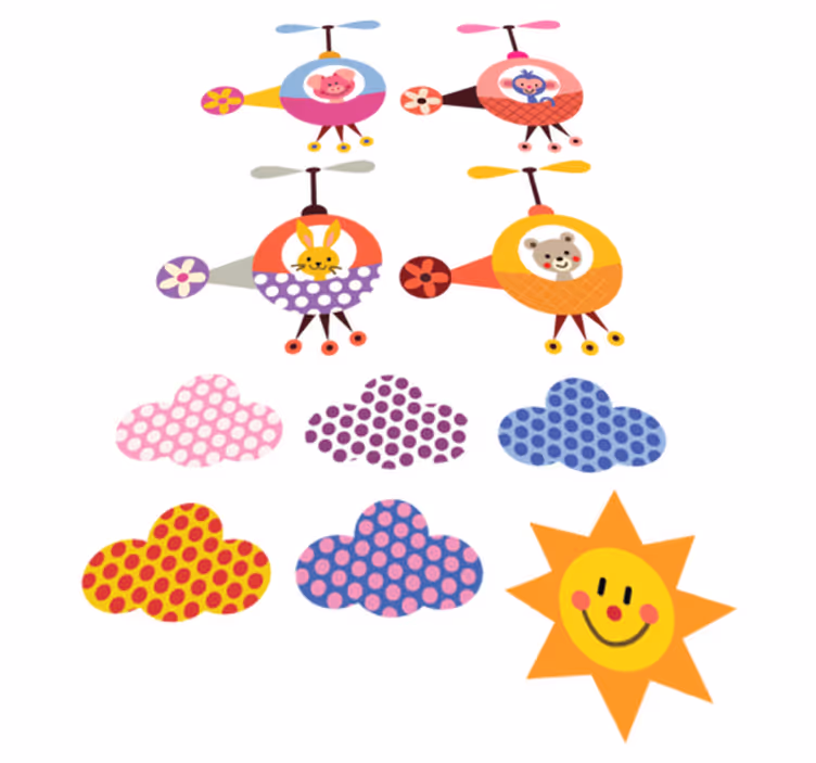 Vinyl teppich kinder mit tierstickern und hubschraubern - TenStickers