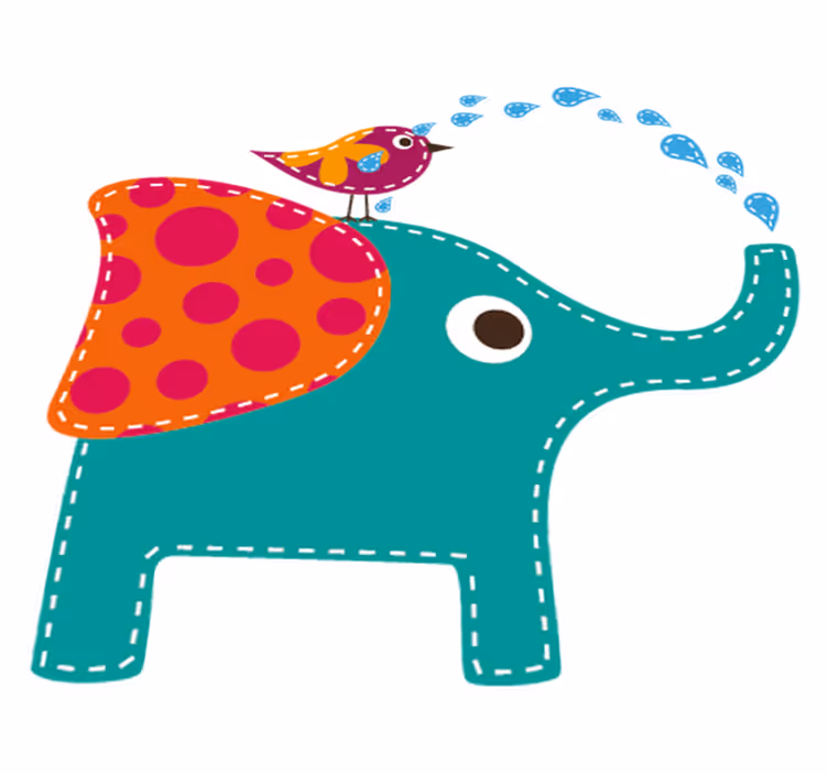 Vinyl teppich kinder elefant mit dusche und vogel - TenStickers