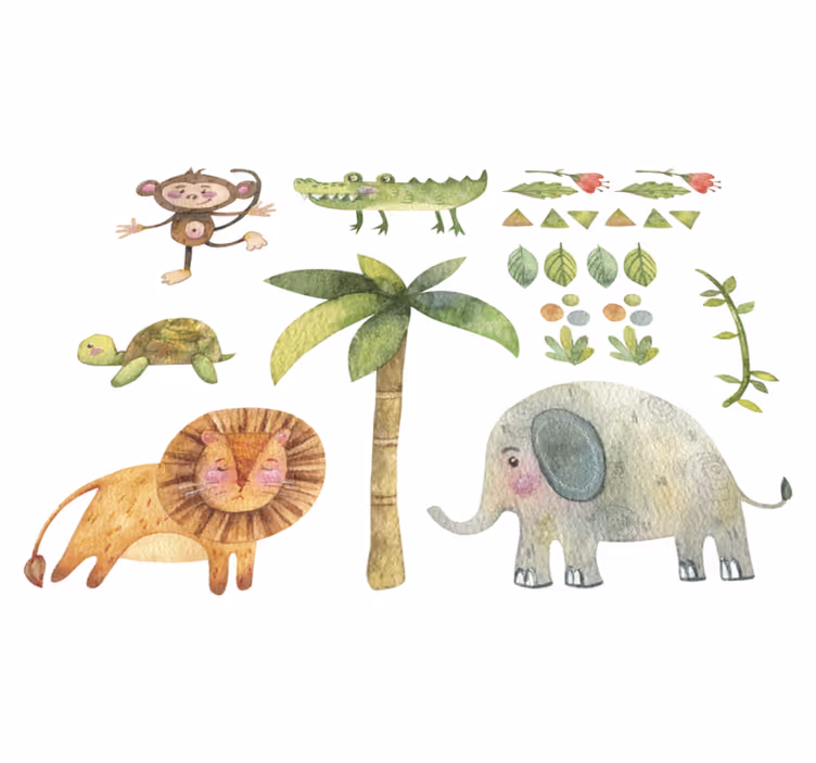 Vinyl teppich kinder mit aquarell dschungel tieren - TenStickers