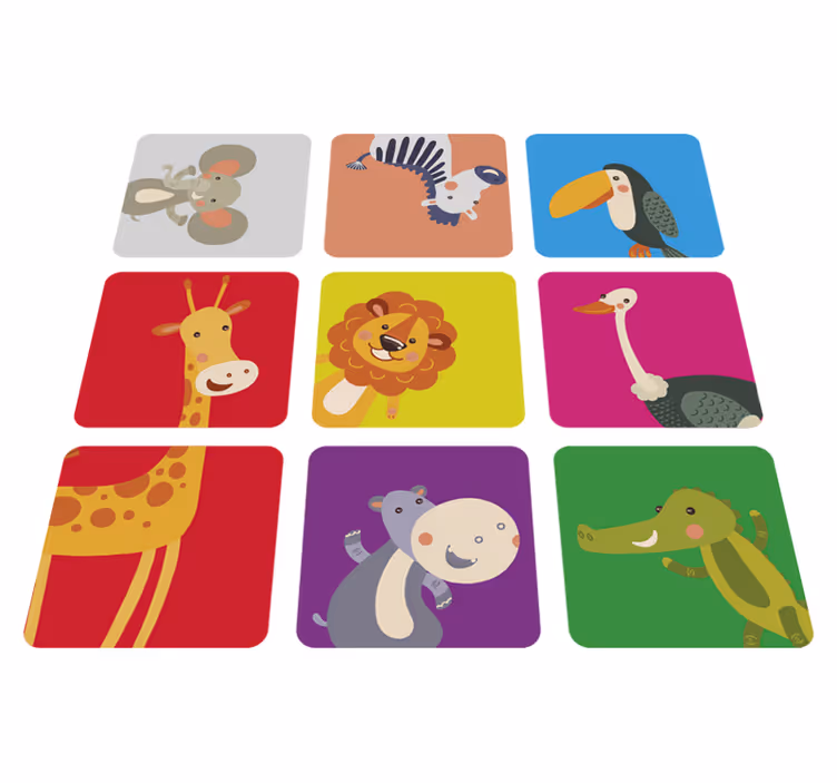Vinyl teppich kinder bunte fliesen mit tieren - TenStickers