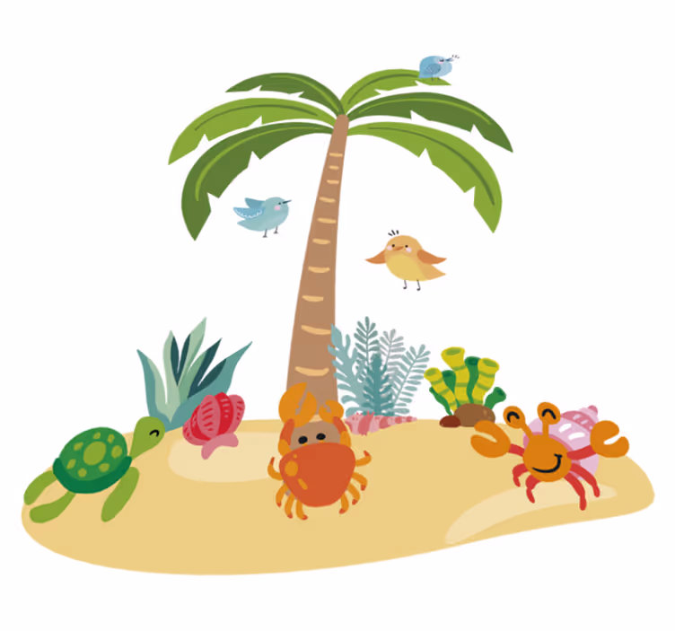 Vinyl teppich kinder palmen und meeres tiere - TenStickers