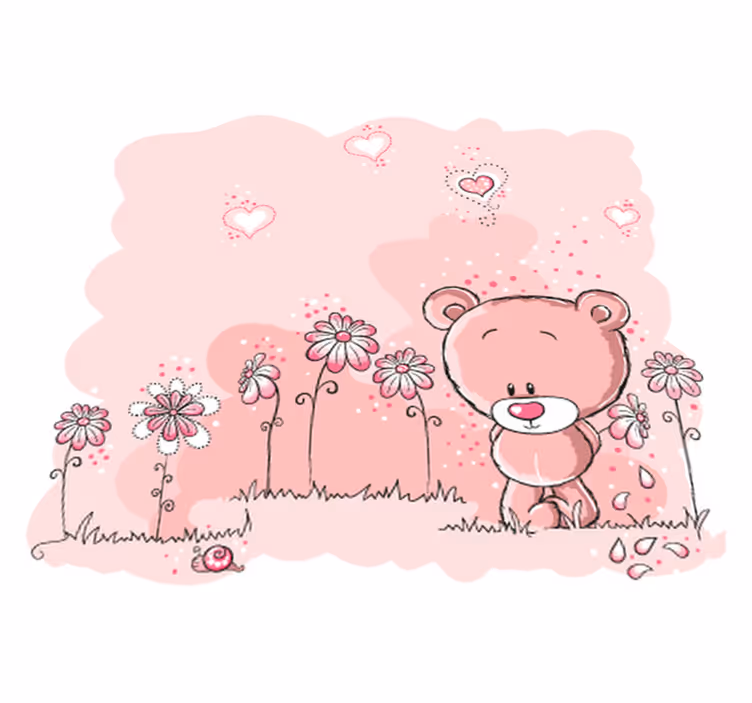 Vinyl teppich kinder pinker bär und blumen - TenStickers