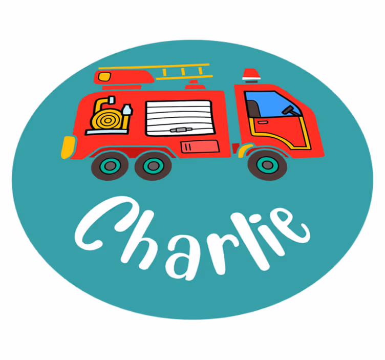 Vinyl teppich kinder personalisierter feuerwehrwagen - TenStickers