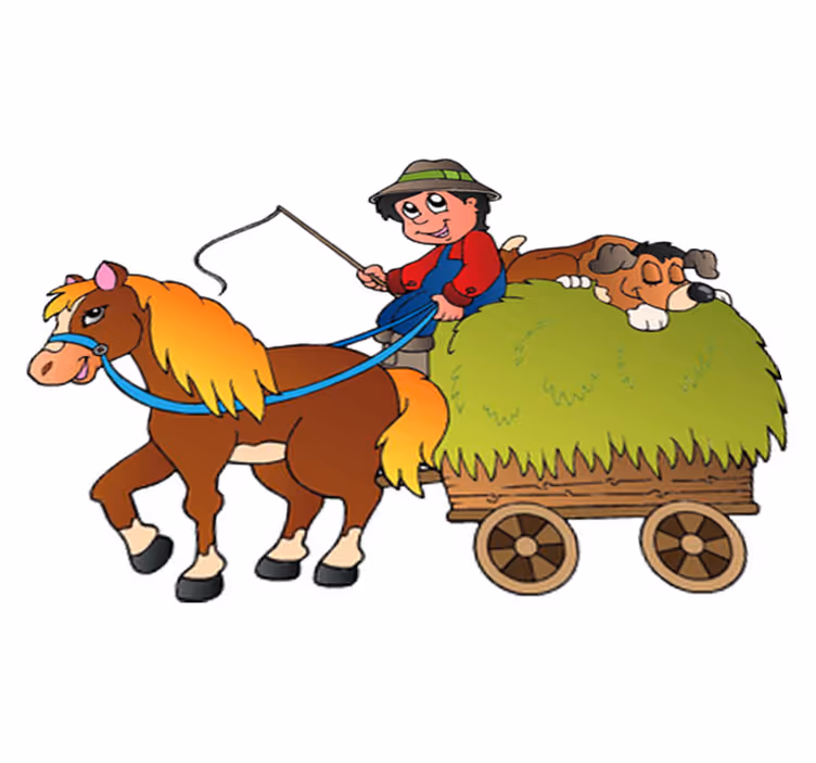 Vinyl teppich kinder schaukelpferd mit wagen - TenStickers