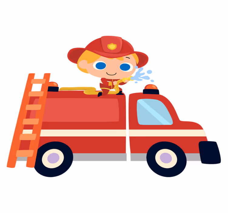 Vinyl teppich kinder feuerwehrmann rotes auto - TenStickers