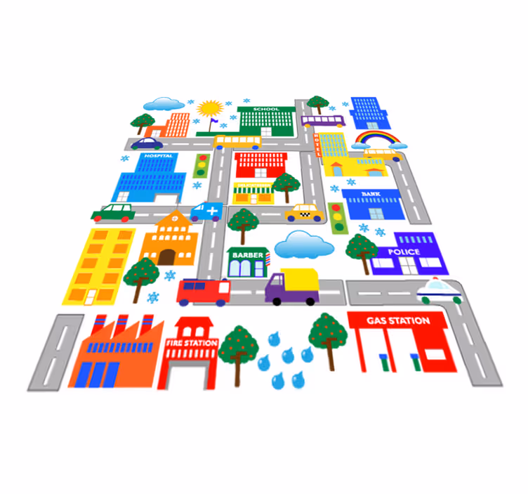 Vinyl teppich kinder bunte großstadt - TenStickers